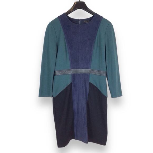 BCBGMAXAZRIA Dark Fern BEATRIZ Faux Suede Colorblock Long Sleeve Sheath Dress M - Picture 2 of 10
